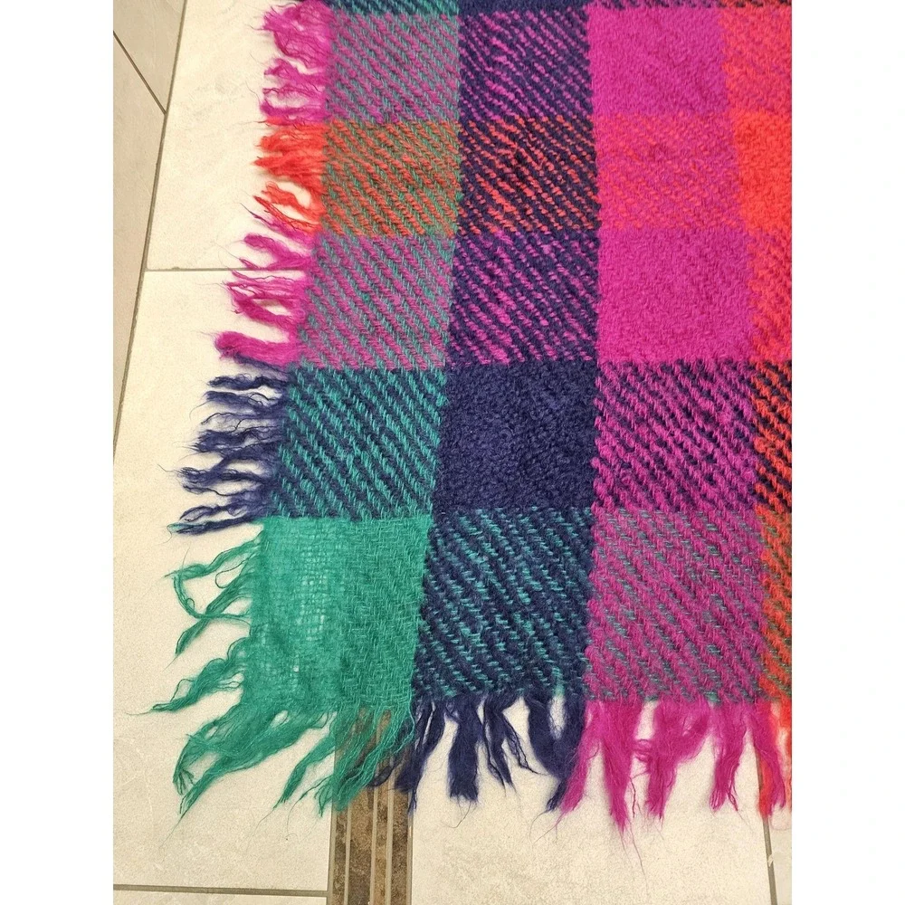 Vintage Avoca Handweavers Wool Blanket Throw Ireland Plaid 54x56 Fringe‎